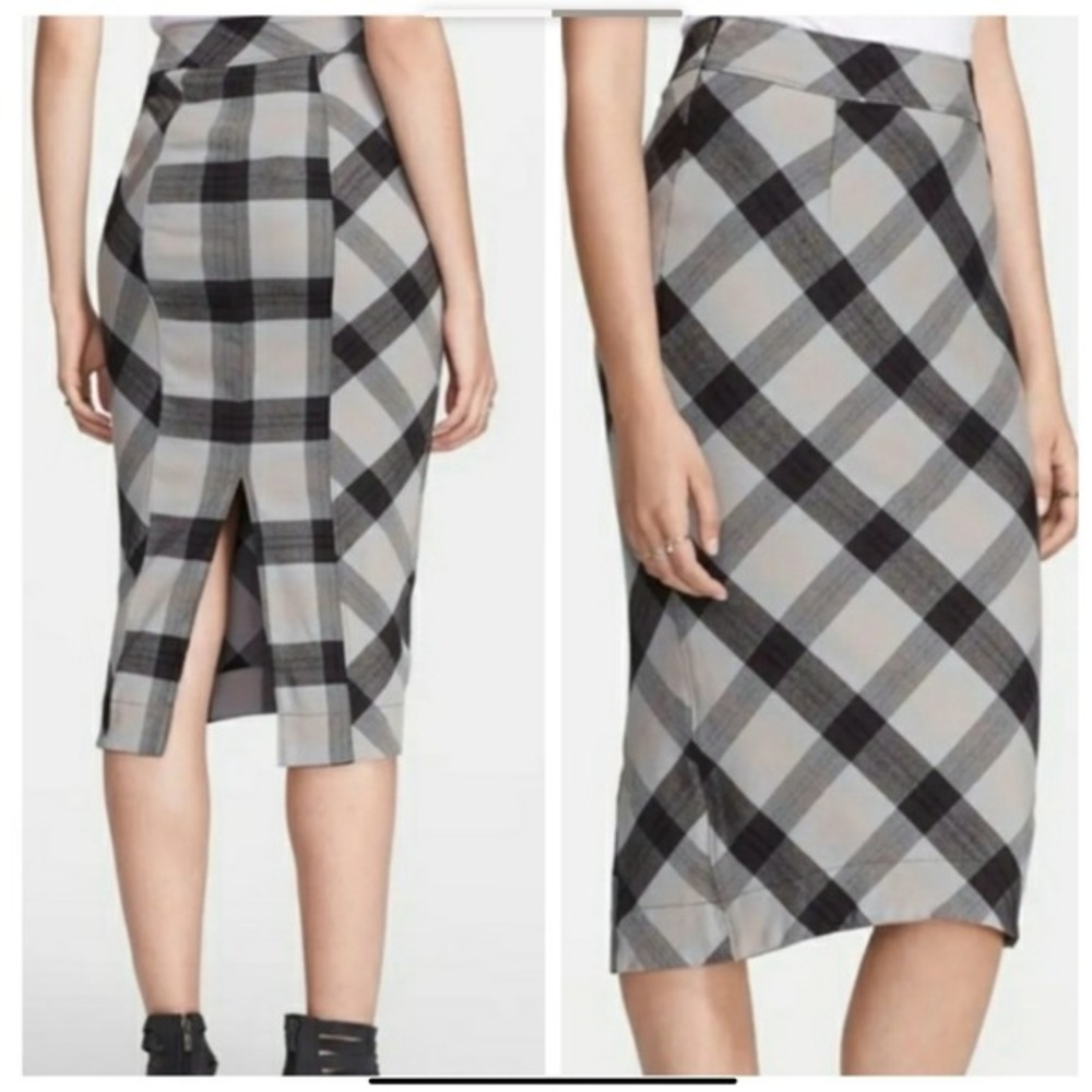 Free People Plaid Pencil Skirt Asymmetric Hem Career Casual Size 12 - Picture 2 of 10